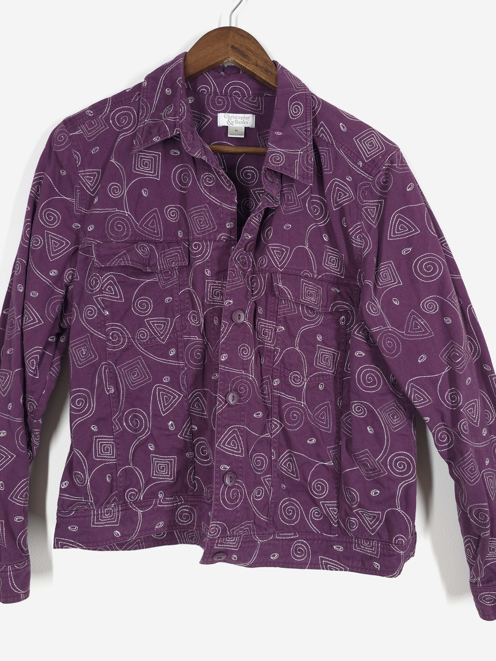 Christopher & Banks Purple Geometric Embroidered Cotton Jacket Women’s M